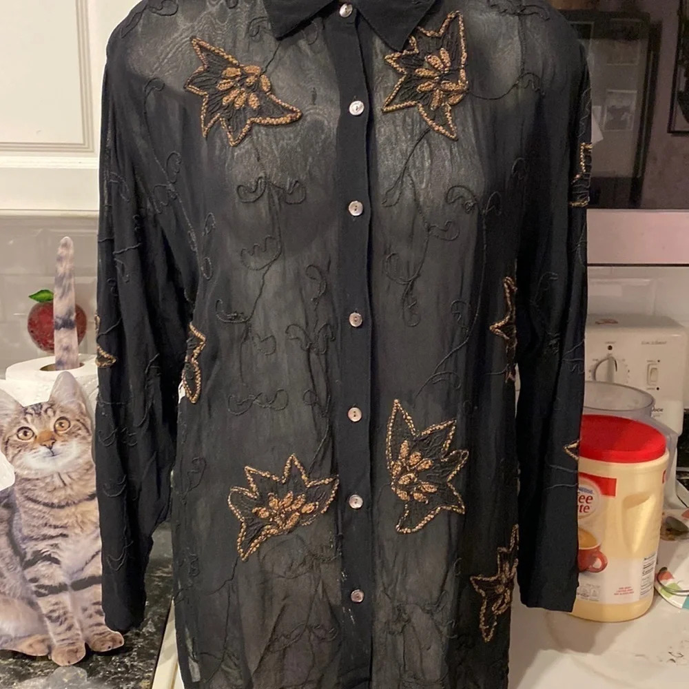 D womens Chico’s black long sleeve button front plus size blouse 3